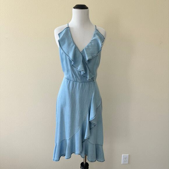 2Bella Blue Ruffled Edge Tencel Knee Length Dress Size Medium - Picture 2 of 13